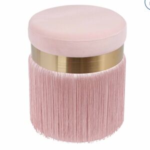 TOV Furniture Melody 16.3"H Transitional Velvet and MDF Ottoman Stool Blush Pink